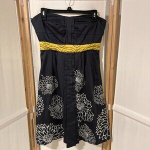 Anthropologie FLOREAT Sz 6 "Natural Sunlight" Navy Embroidered Strapless Dress